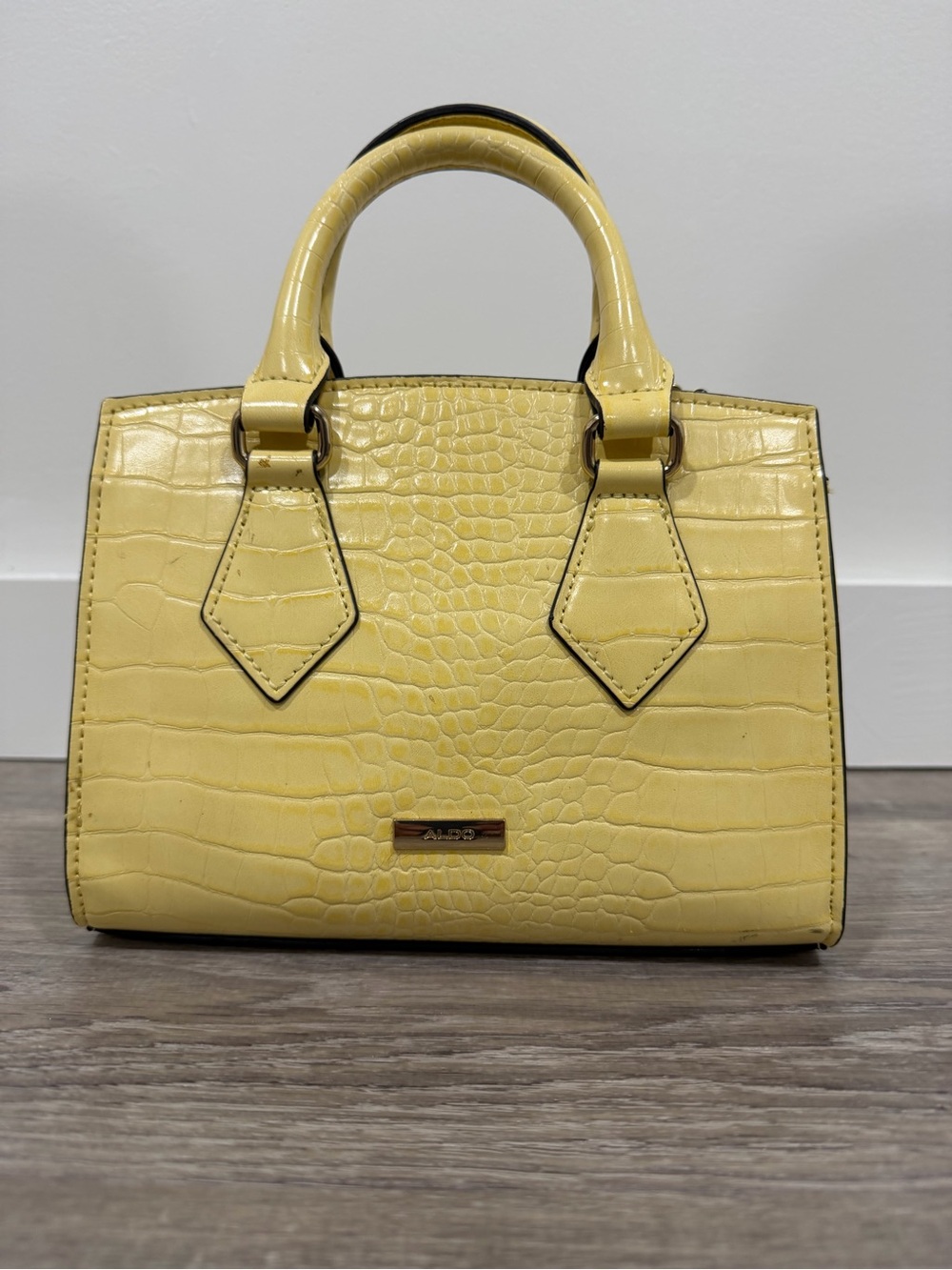 ALDO Yellow Croc-Embossed Satchel with Contrast Trim